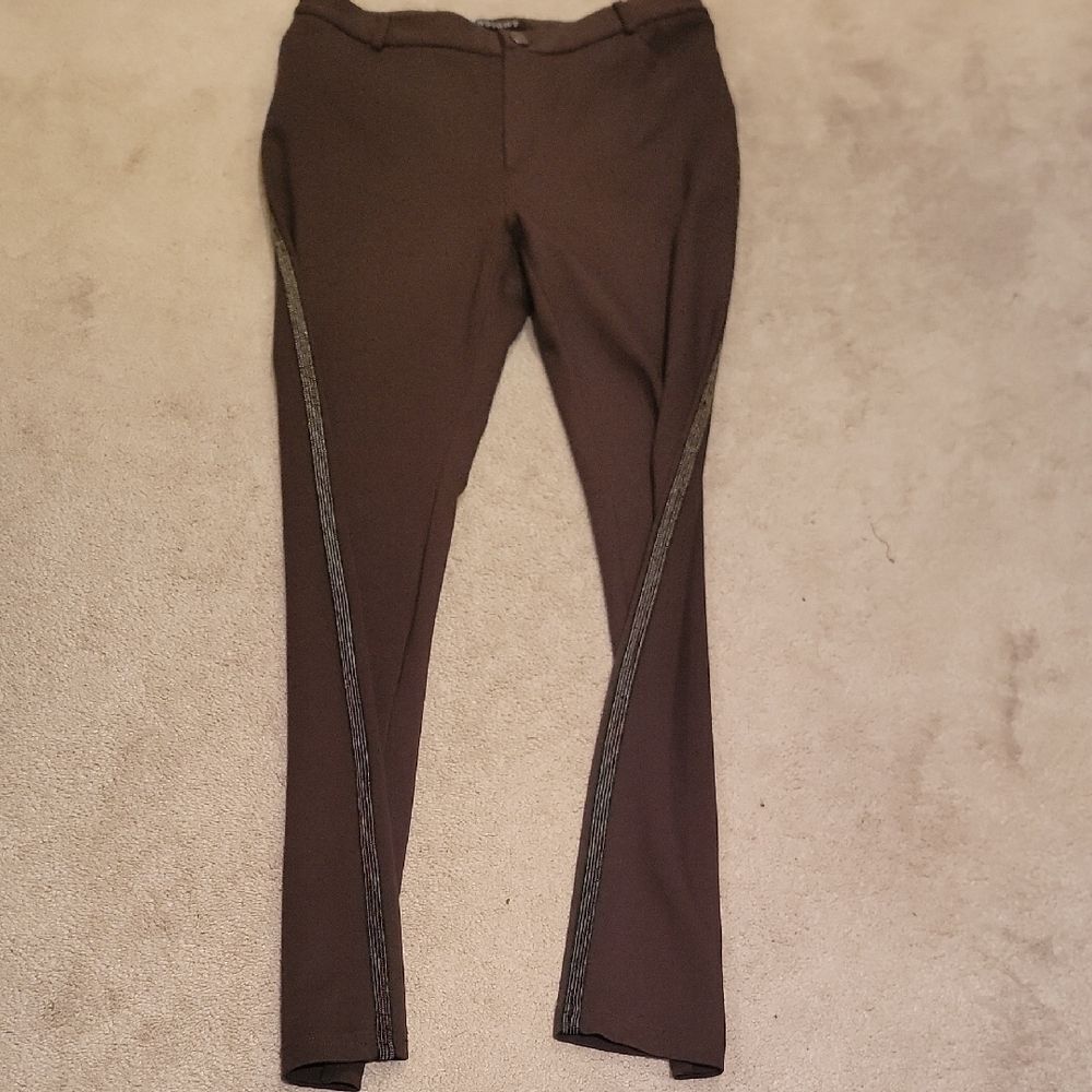 Insight Women's Straight Leg Brown Pants With Beaded Stripe Up Sides Sz 8